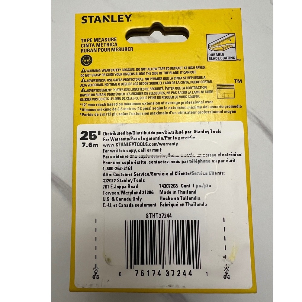 Stanley Control-Lock 25ft Tape Measure Finger Brake 12ft Reach STHT37244 Yellow - Picture 3 of 7